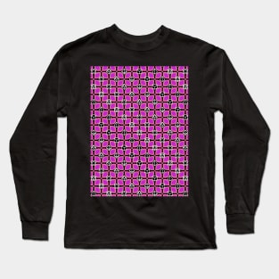 1970s Retro Inspired Polyhedral Dice Set and Leaf Seamless Pattern - Magenta Long Sleeve T-Shirt